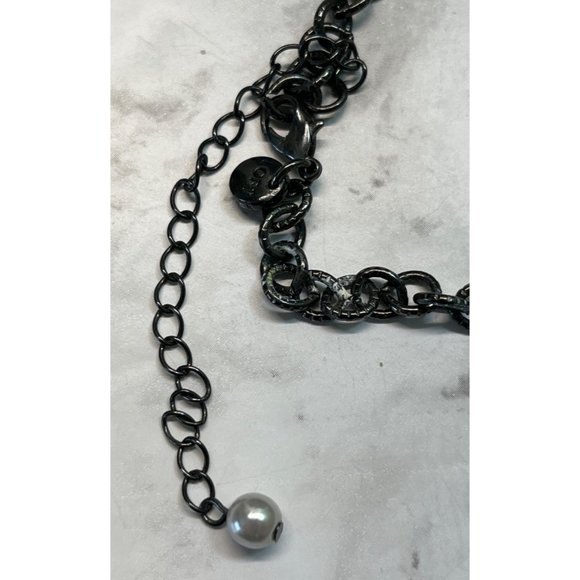 Ann Taylor Loft Necklace Gray Layered Bulky Beads Rhinestones Bib Style 14" - Picture 6 of 8